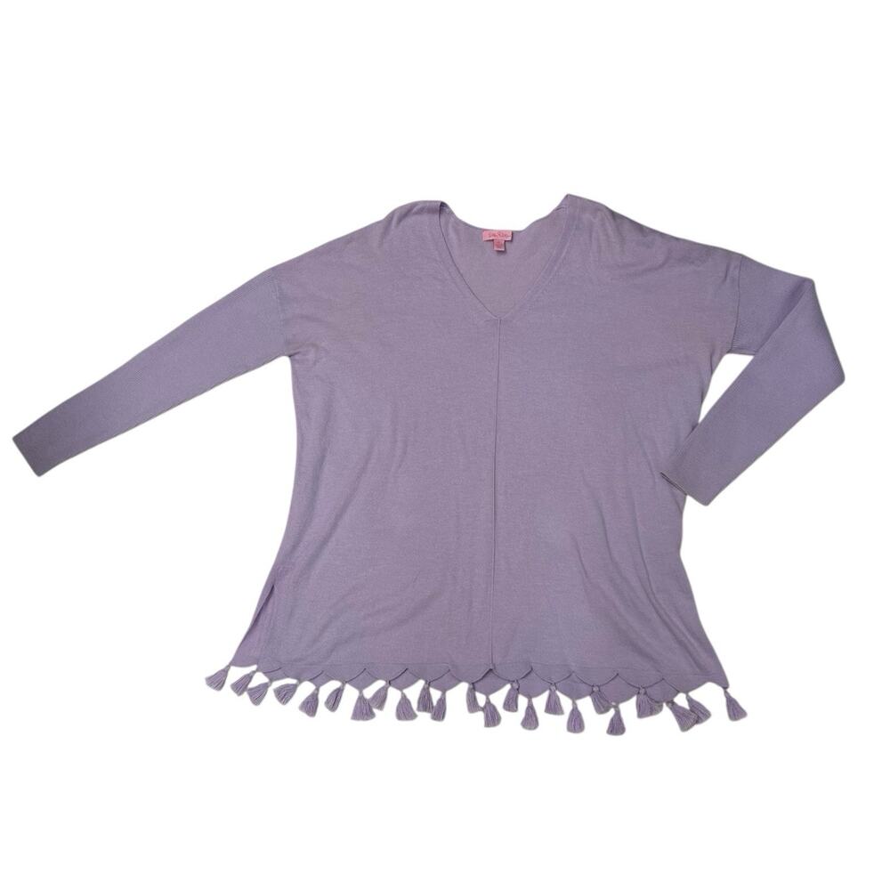 Lilly Pulitzer Sz M Martine Lilac Lavender Purple Tassel Oversized Knit Sweater - Picture 5 of 11